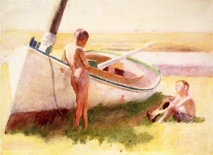 Two Boys by a Boat - 托马斯·波洛克·安舒茨